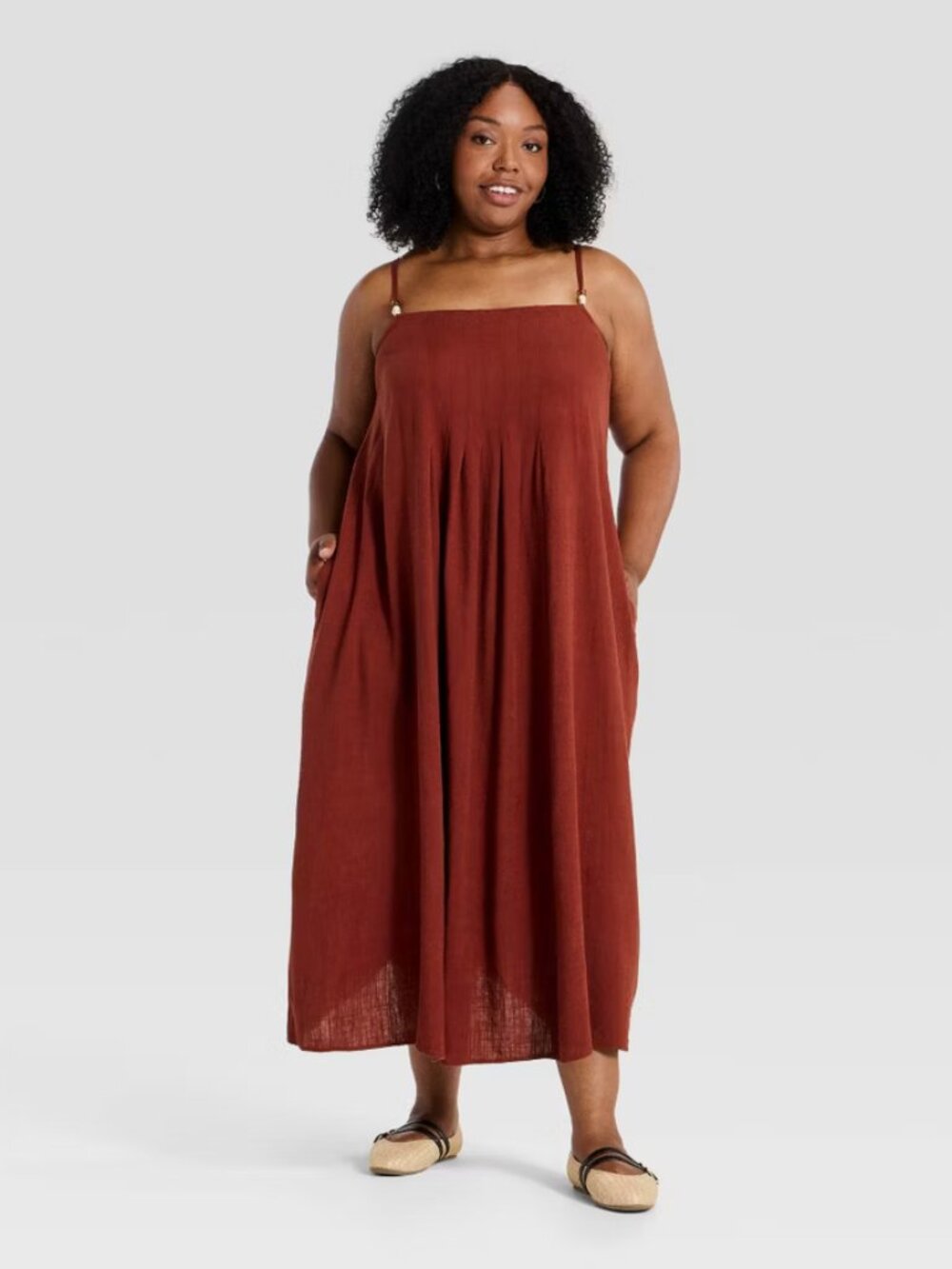 Women's Plus Flowy Midi Tank Summer Dress - Ava & Viv Rust 1X